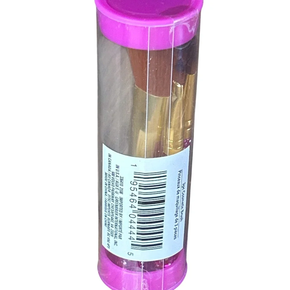 Pink Glitter Cosmetic Makeup‎ Brushes 3 Piece Set with Clear Tube